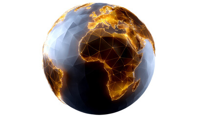 Polygonal Mesh Globe Representing Global Network Connections Isolate on Transparent Background, cutout, png