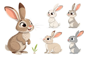 Obraz premium Various rabbits and Easter bunnies PNG – Cartoon and realistic hare and rabbit illustrations on a transparent background