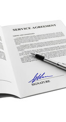 Obraz premium Open document, service agreement, signature, pen