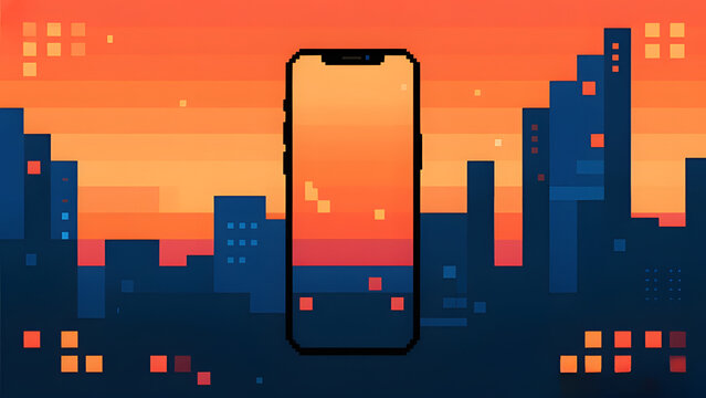 Retro pixel gradient wallpaper from orange to indigo