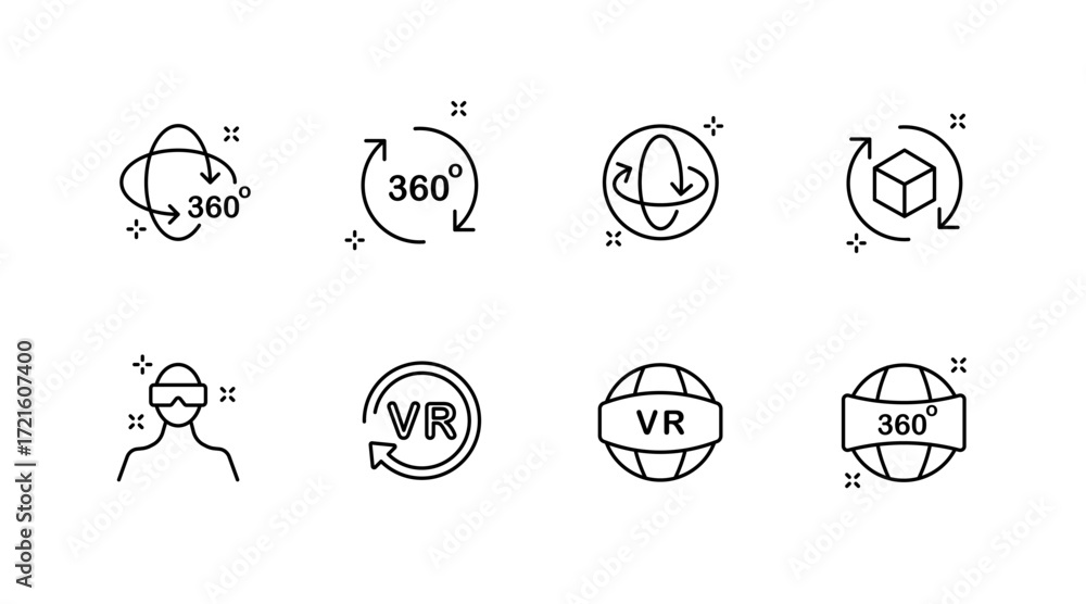 Poster virtual reality outline icons set – linear, vr, augmented reality design elements