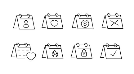Calendar event line icons set – outline, linear, appointment and schedule symbols