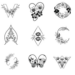 A premium set of black and white icons for logotype design