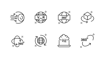 Technology and virtual reality outline icons set – tech, vr, digital symbols