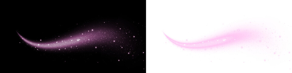 Abstract pink and purple glittery swirl overlay on black and white backgrounds, perfect for...