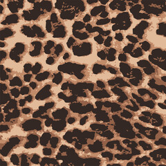 Leopard print. Vector seamless pattern. Animal skin background with black and brown spots on beige backdrop. Abstract exotic safari texture. Jaguar, leo, puma cheetah fur pattern. Repeat design