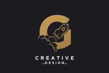 Rocket with letter G unique logo design Premium Vector