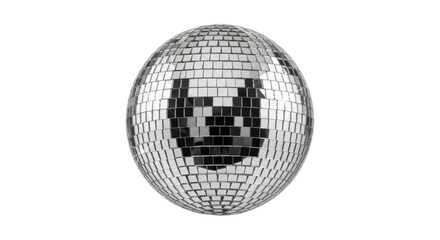 Silver disco ball with reflective squares on transparent background