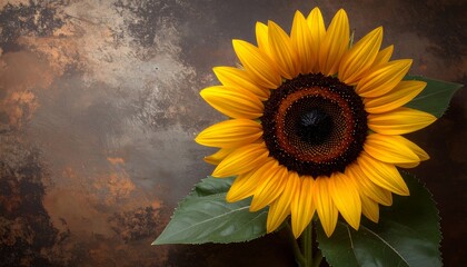 Close-up of a vibrant sunflower on a textured backdrop