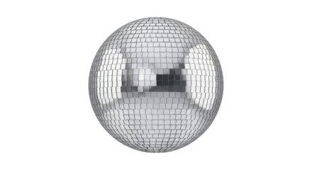 Shiny silver disco ball reflective surface with transparent background