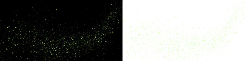Green glittering particles overlay on black and white backgrounds, creating a magical and enchanting atmosphere for creative design projects and artistic expressions
