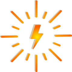3D Orange Lightning Rays Icon Isolated on Transparent Background