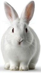 Obraz premium Close up of a white rabbit, its fur appearing to shimmer with glitter, set against a plain white backdrop. 