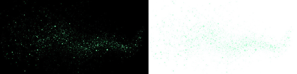 Green glittering particles overlay on black and white backgrounds, creating a magical and enchanting atmosphere for creative design projects and artistic expressions