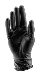 Close up of a black leather glove, textured surface, isolated on white.