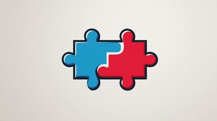 Obraz premium Two puzzle pieces, blue and red, fit together against a gradient off-white background