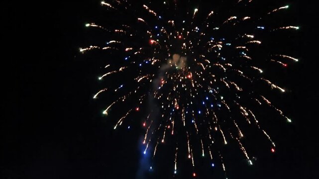 Fireworks Bursting in the Night Sky: A vibrant explosion of colors illuminates the dark canvas of the night, each firework trail a mesmerizing display of pyrotechnic artistry.