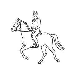 Black and white line art of a beautiful woman with perfect body riding horse elegant minimalist illustration