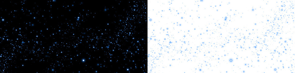 Starry night sky overlay with shimmering blue stars on a black background, contrasting with a...