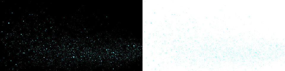 Png overlay featuring sparkling blue particles on a contrasting black and white background, ideal for creative projects, digital designs, and artistic compositions with copy space