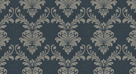 Intricate damask pattern on a dark blue textured background, evoking a classic and elegant aesthetic