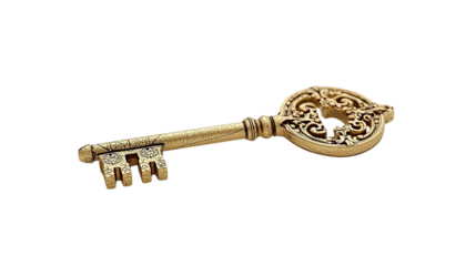 Gold Key Texture: Ornate, Detailed Key with PNG Transparent Background