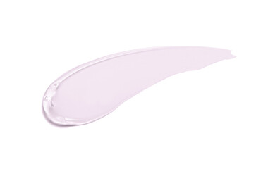 The sample is a smear of transparent cosmetic moisturizer or shaving gel. Isolated on a white background