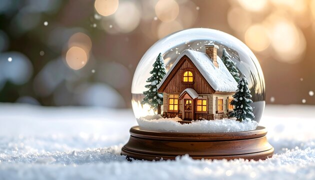 A snow globe with a cozy winter house