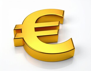 Obraz premium Glossy gold euro symbol on white background reflecting financial prosperity