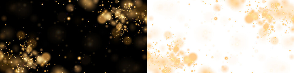 Elegant gold bokeh overlay on contrasting black and white backgrounds, creating a luxurious atmosphere for design projects, enhancing visual storytelling and artistic expression © Виктория Проскурина
