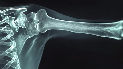 Detailed x-ray image showcasing the human shoulder joint and surrounding bones, highlighting anatomical structure and clarity.