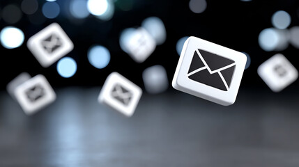Digital email icons floating against a blurred background, symbolizing communication and connectivity in the online world.