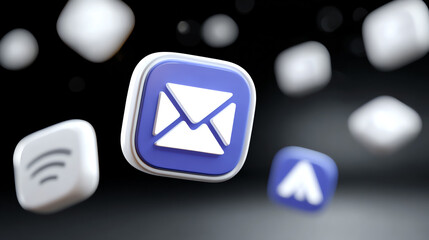 Floating digital icons representing various communication and social media applications on a modern background, emphasizing connectivity.
