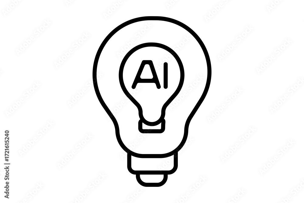 Poster this image shows a minimalist line art of a light bulb with the letters 