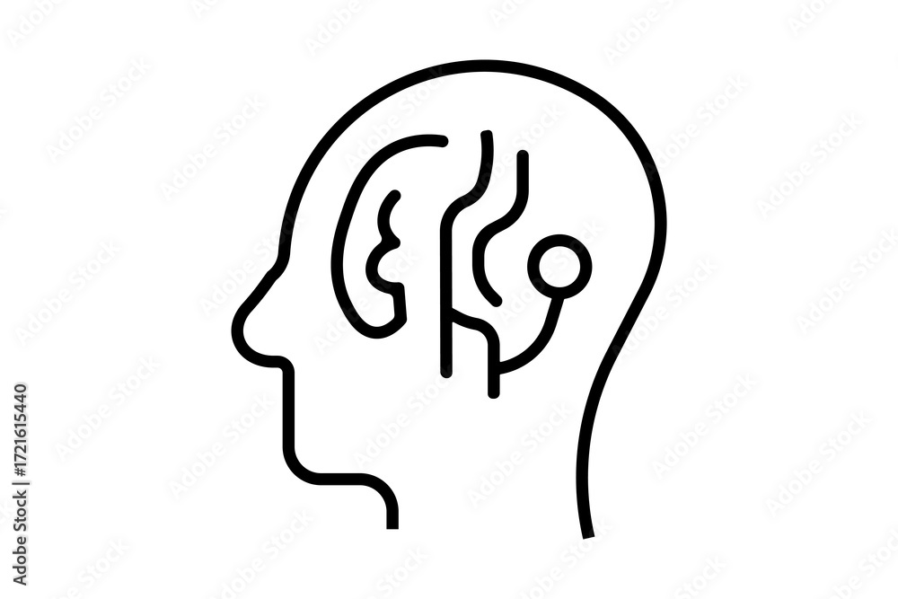 Poster this image shows a minimalist line art illustration of a human head profile. inside the head, there 