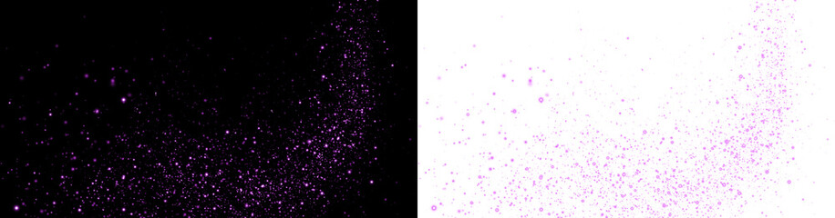 Obraz premium Purple glitter particles overlay on contrasting black and white backgrounds, creating a vibrant visual effect for creative design projects and artistic compositions