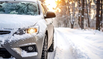 Snowy car on winter road