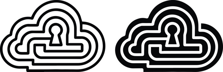 Cloud security keyhole icon, data protection symbol, cybersecurity network concept