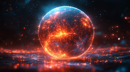 Stunning depiction of a vibrant, glowing sphere representing cosmic energy in a digital space environment, captivating and unique.