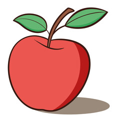 Red Apple with Stem and Leaves and Shadow on Black