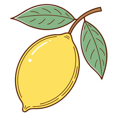 Yellow Lemon with Green Leaves on Black Background Keywords: lemon, yellow, fruit, citrus, food