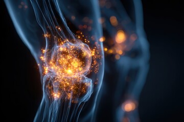 Abstract knee joint, glowing particles