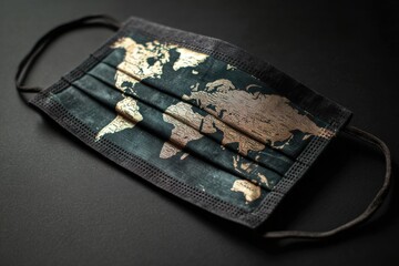 Dark face mask with world map