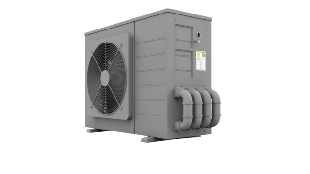 Air conditioning unit outdoor cooling system modern design HVAC equipment energy efficient gray color residential use compact size durable