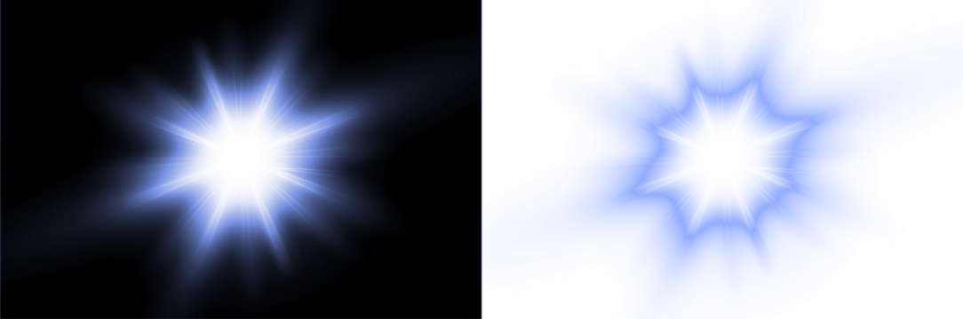 Bright starburst overlay effect with glowing blue light on black and white backgrounds, creating dynamic visual interest for creative projects and graphic design applications