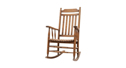 Classic wooden rocking chair with vertical slats and armrests