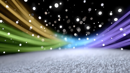 Vibrant abstract background with colorful light beams and shimmering particles, evoking a sense of motion and energy.