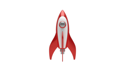 Red rocket shines on a transparent background. Use for design elements, infographics, or digital projects.