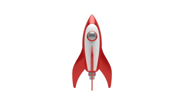 Red rocket shines on a transparent background. Use for design elements, infographics, or digital projects.
