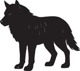 Silhouette of a standing wolf with detailed fur texture against a white background